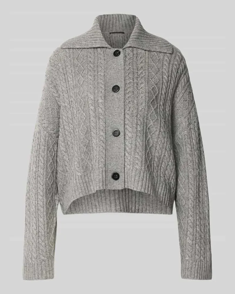 windsor. Strickjacke aus Woll-Yak-Mix mit Zopfmuster Mittelgrau