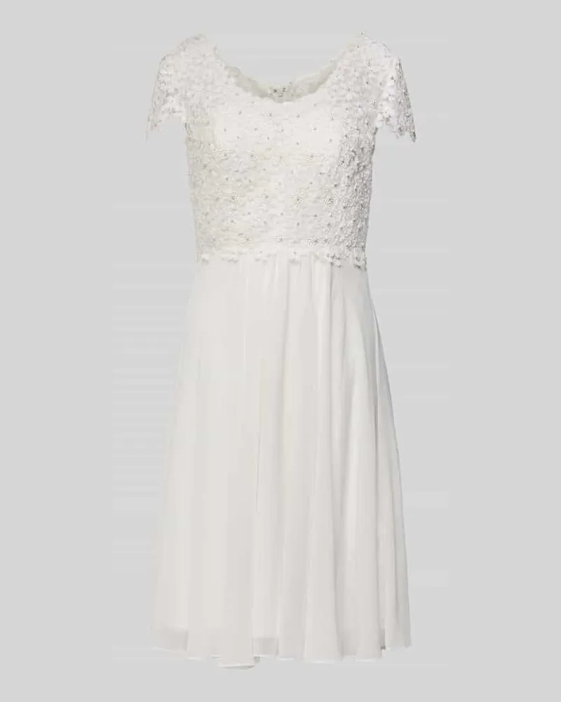 LUXUAR Cocktailkleid mit Rundhalsausschnitt und Perlen Offwhite