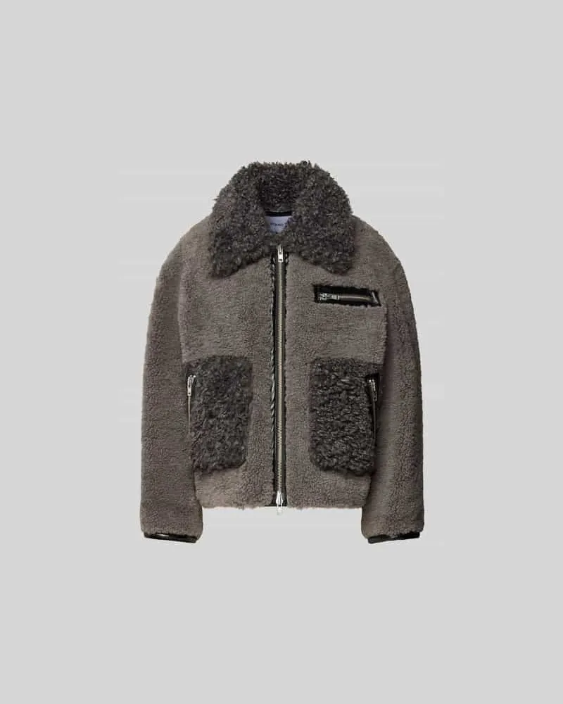 STAND Jacke mit aus Kunstfell Hellgrau