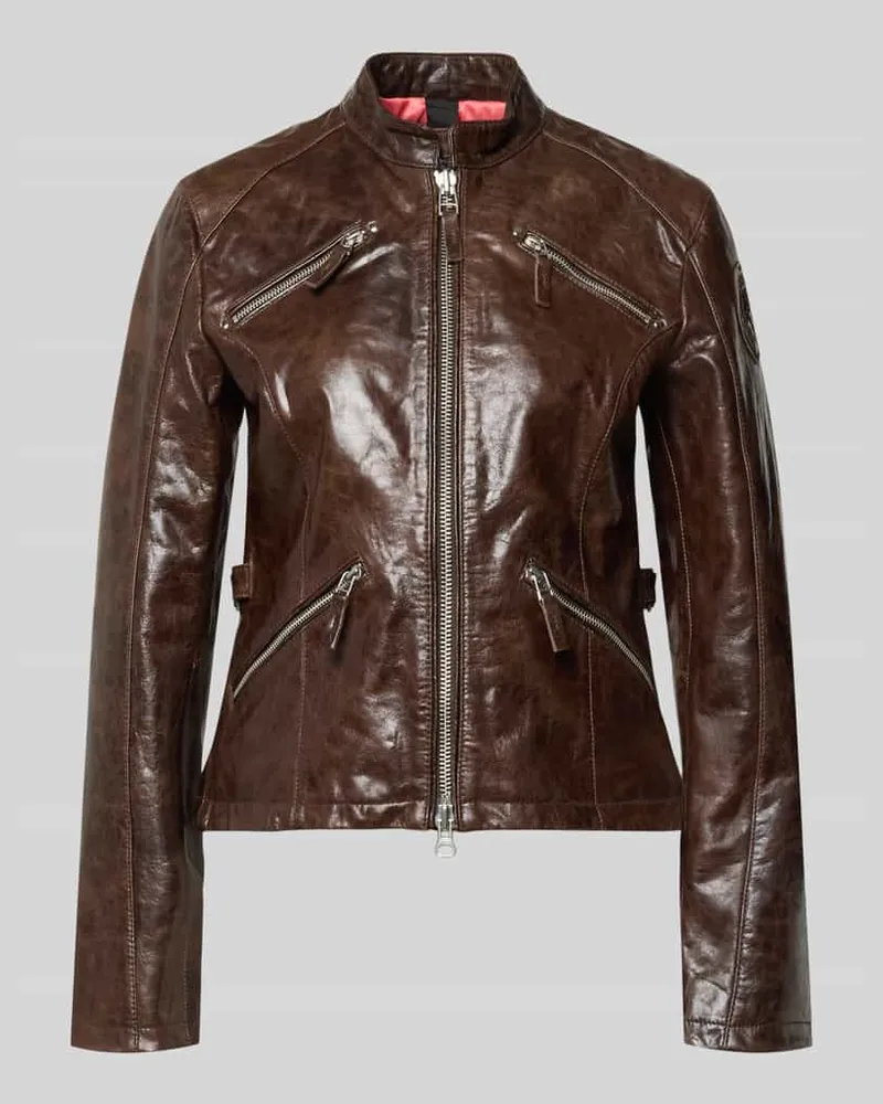 Blauer Bikerjacke in Leder-Optik Modell 'LIBBEY Dunkelbraun