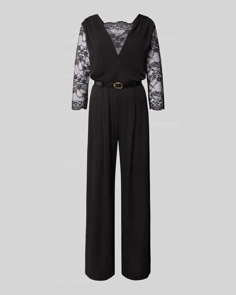 Rinascimento Regular Fit Jumpsuit mit Spitzenbesatz Black