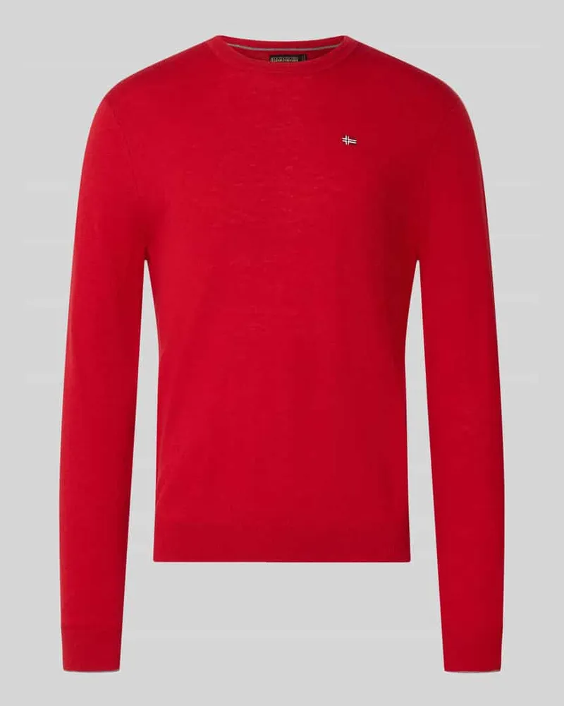 Napapijri Slim Fit Strickpullover aus reiner Wolle Modell 'DAMAVAND Rot