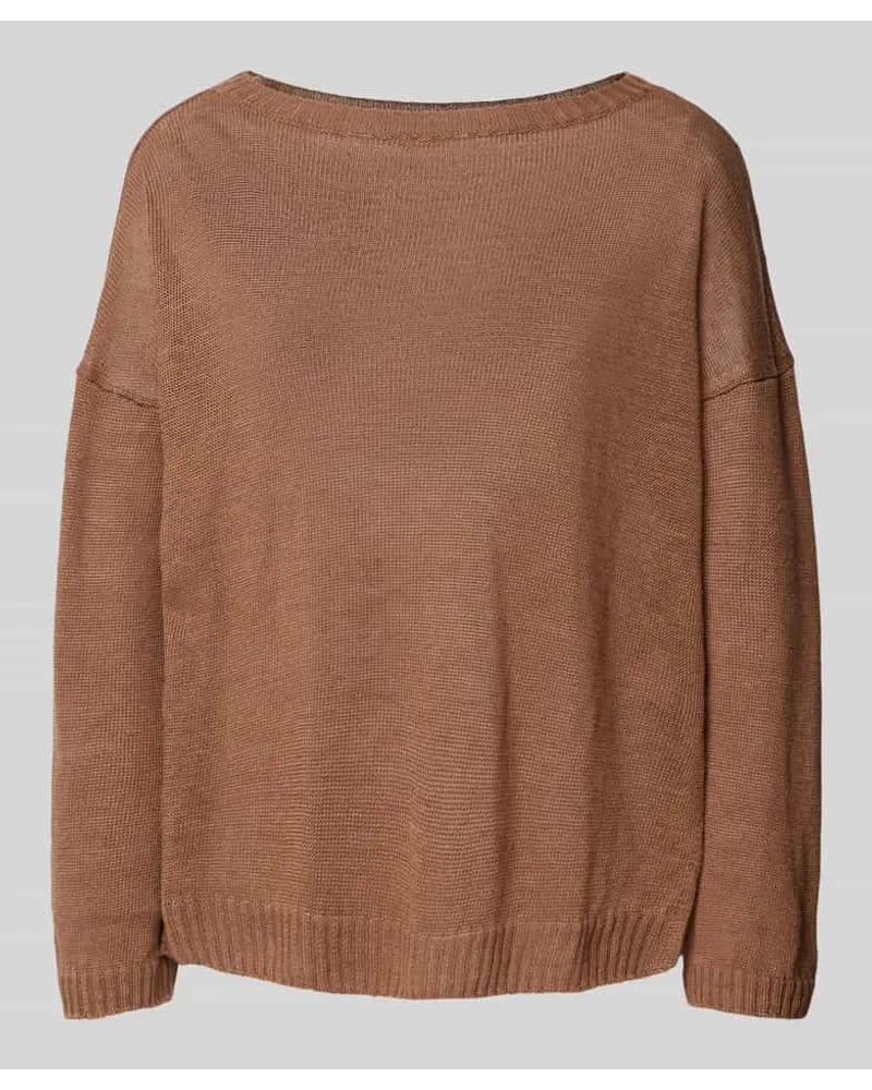 Max Mara Oversized Strickpullover mit U-Boot-Ausschnitt Modell 'GARENNA Cognac