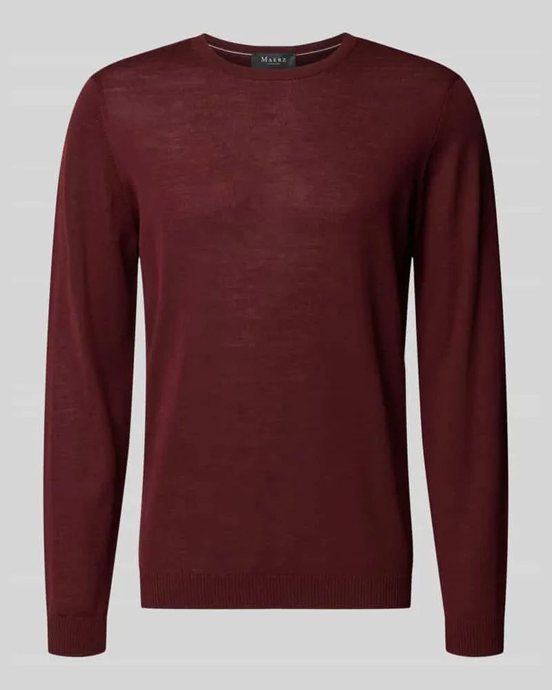 Maerz Strickpullover aus Schurwolle mit Rundhalsausschnitt Dunkelrot