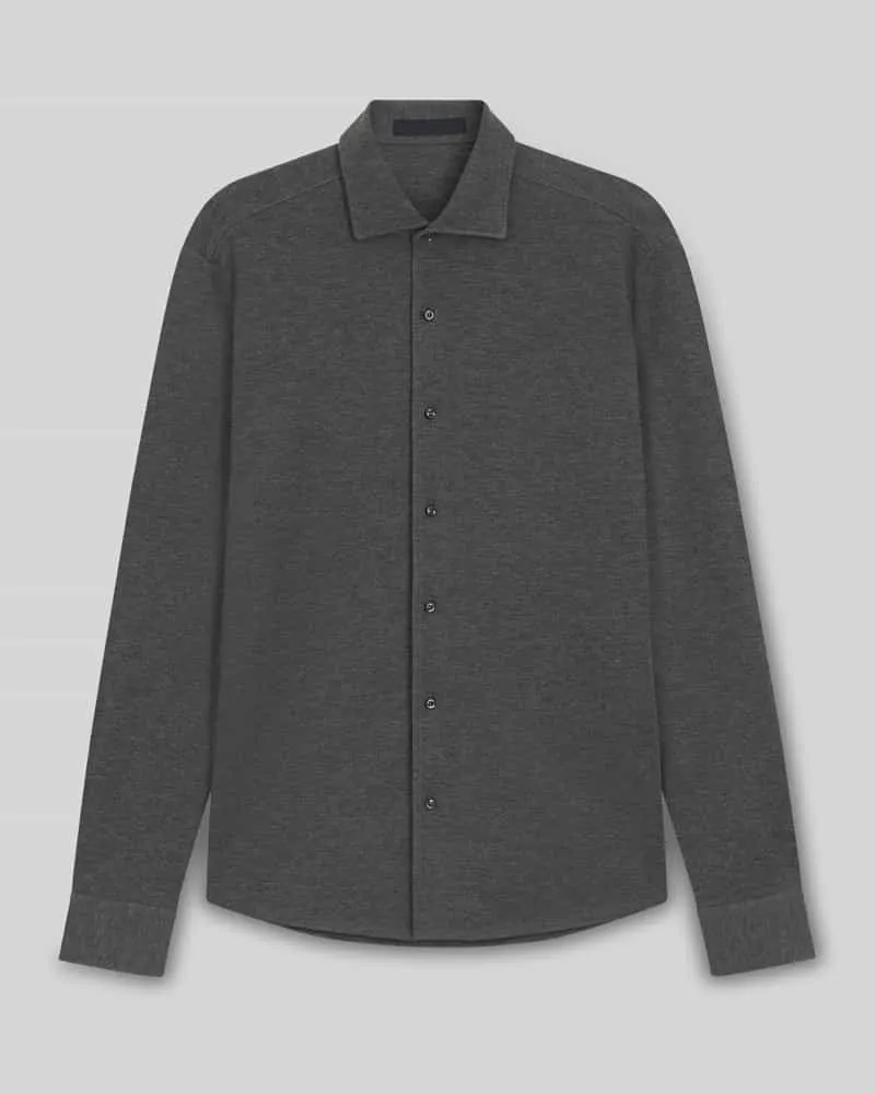 HUGO BOSS Slim Fit Freizeithemd aus Baumwoll-Jersey Modell 'H-RUDY' - BECKHAM x Mittelgrau