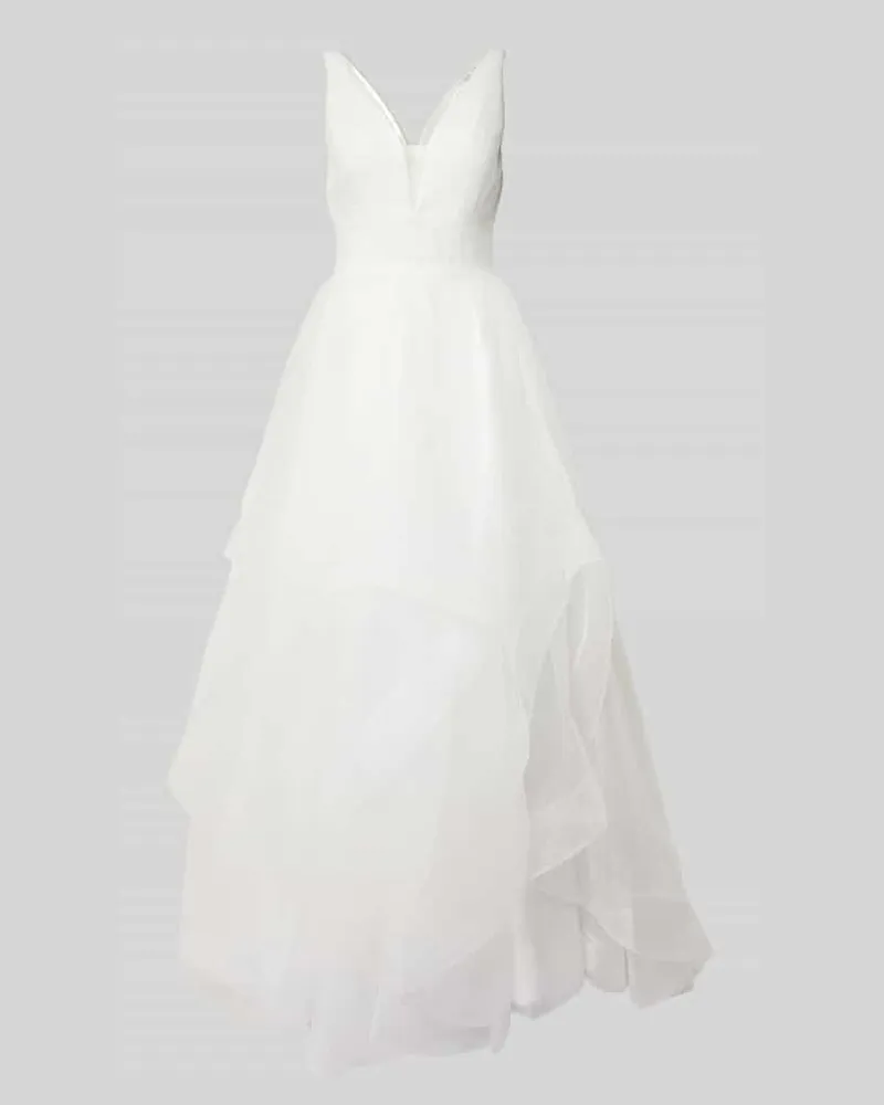 Mascara Abendkleid mit Taillenband und V-Ausschnitt Offwhite