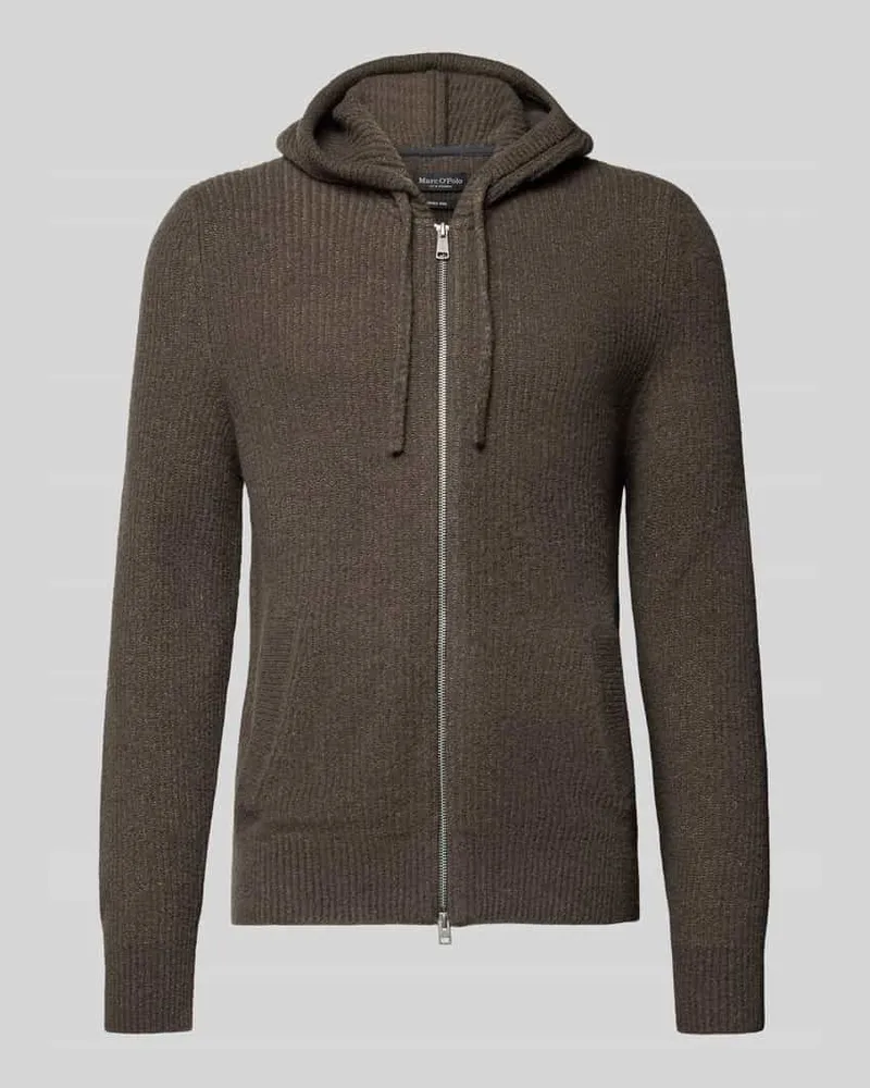 Marc O'Polo Regular Fit Strickjacke aus Schurwoll-Mix mit Baumwoll-Anteil Dunkelbraun