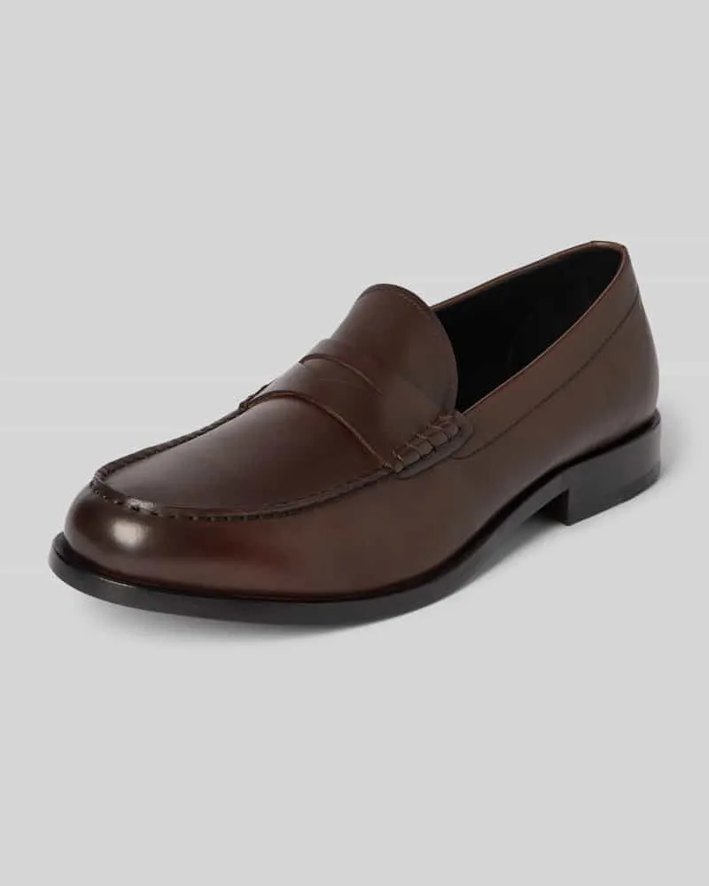 HUGO BOSS Loafer aus Glattleder mit Penny-Loafer-Besatz Dunkelbraun
