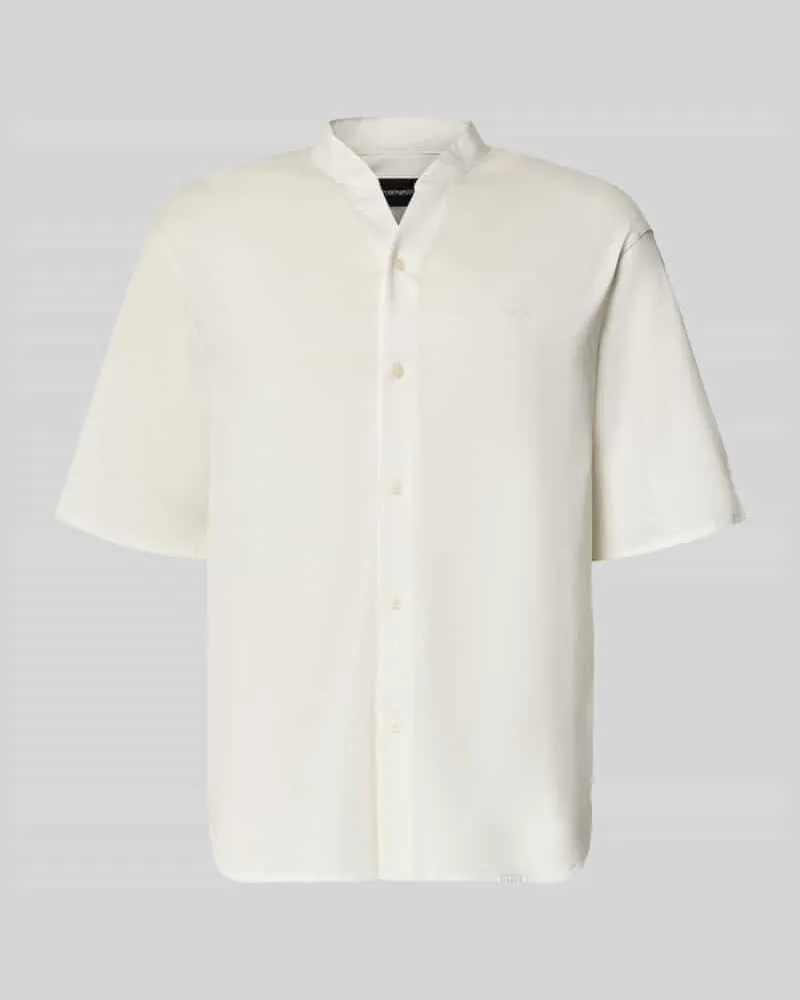 Emporio Armani Regular Fit Freizeithemd mit V-Ausschnitt und Label-Stitching Offwhite