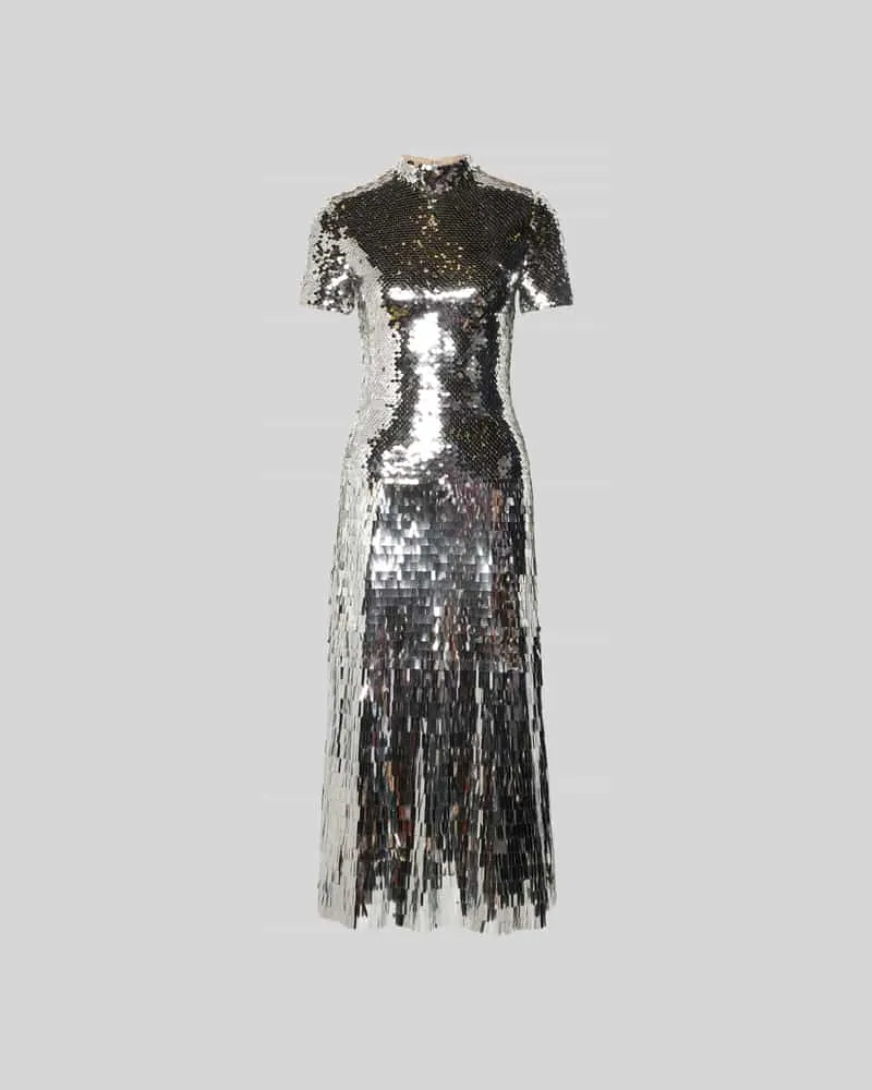 Self-Portrait Maxikleid mit Allover-Zierbesatz Silber