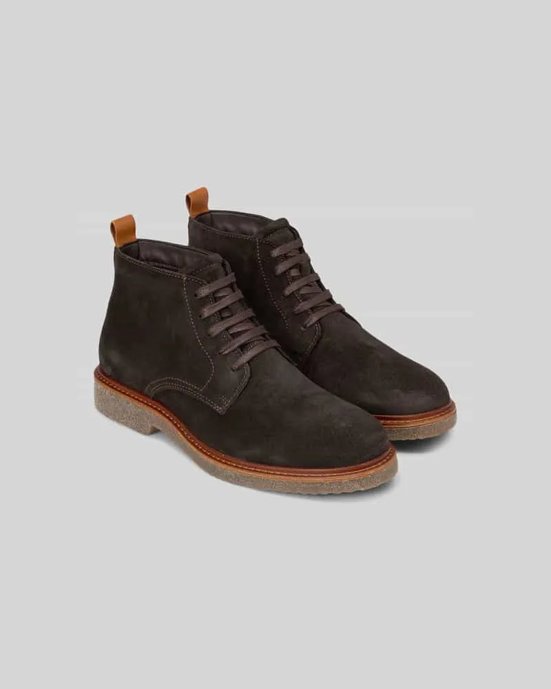 Marc O'Polo Boots aus Rindvelours mit Kreppsohle Dunkelbraun