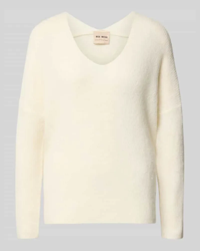 Mos Mosh Strickpullover aus Woll-Mix mit V-Ausschnitt Modell 'THORA Beige