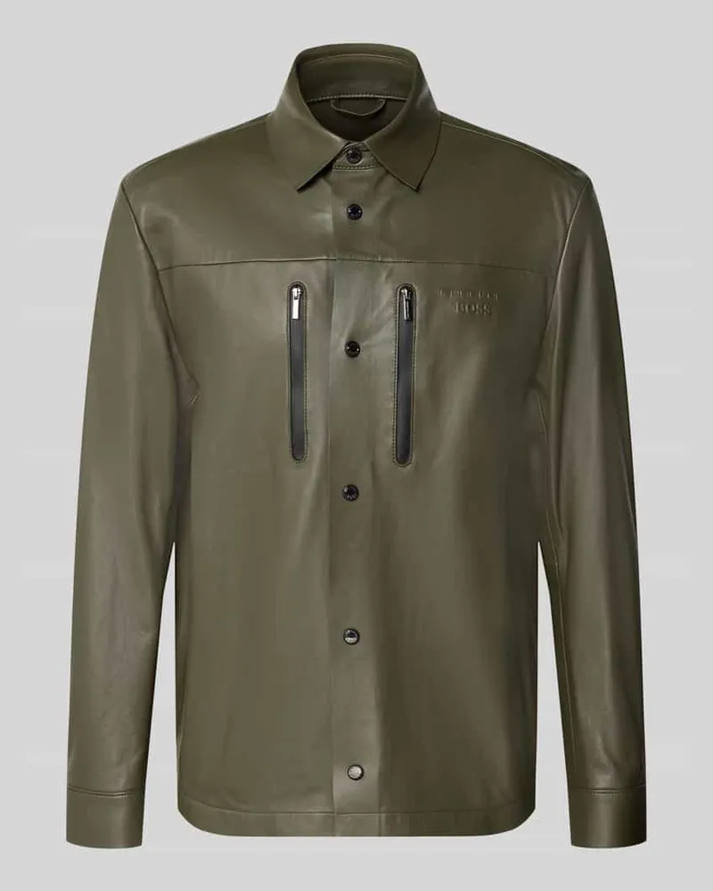 HUGO BOSS Regular Fit Lederjacke aus echtem Lammleder Modell 'LH_PS SPIRIT70 ST' - Porsche x BOSS Oliv