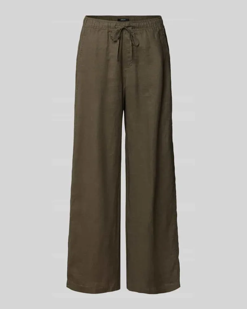 OPUS Wide Leg Leinenhose mit elastischem Bund Modell 'Mileni Oliv