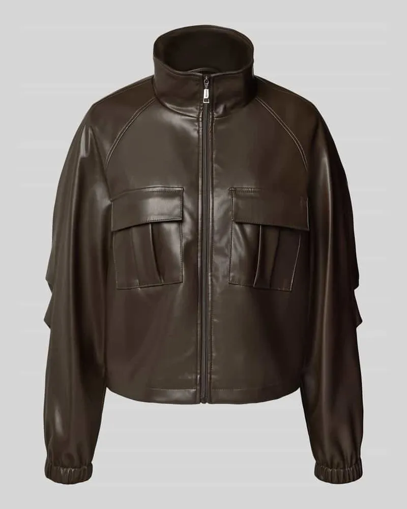 COMMA Jacke in Leder-Optik mit Stehkragen Dunkelbraun
