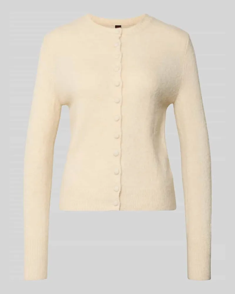 Stefanel Strickjacke aus Woll-Mix mit Rundhalsausschnitt Offwhite