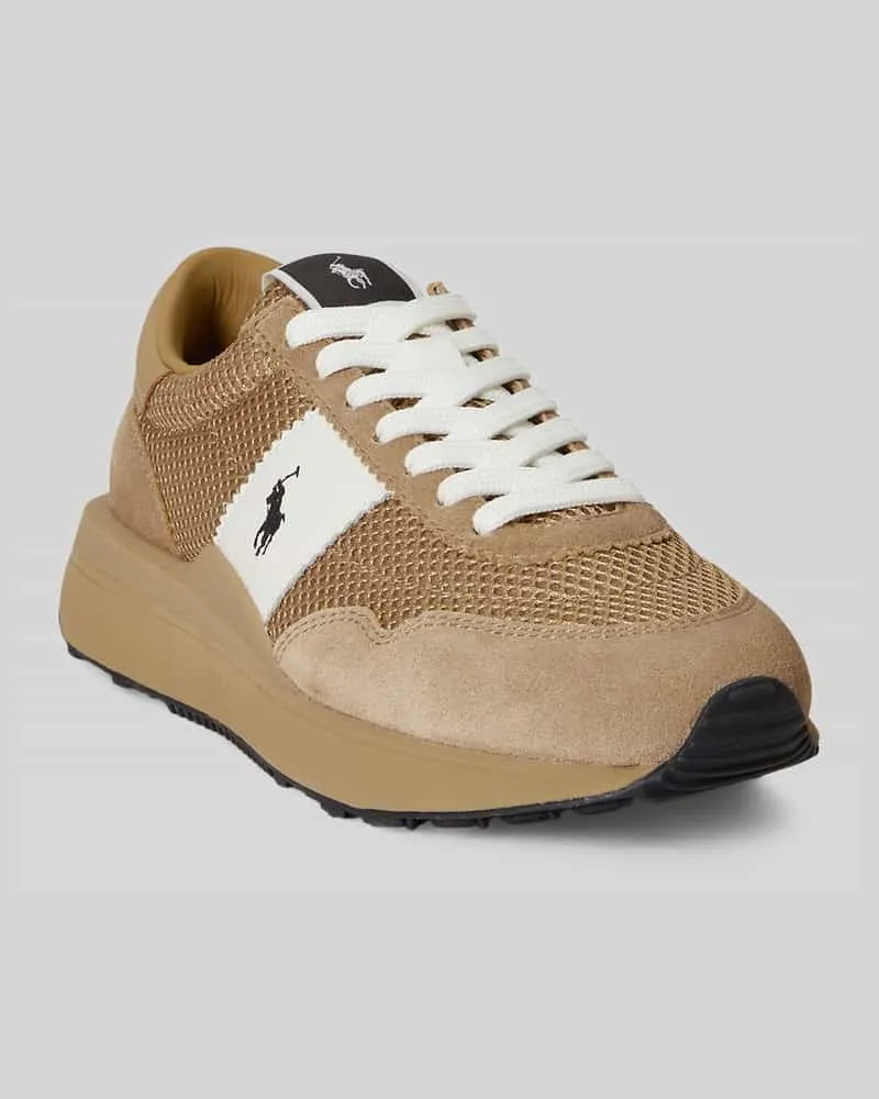 Ralph Lauren Sneaker aus echtem Rindvelours mit Logo-Stitching Camel