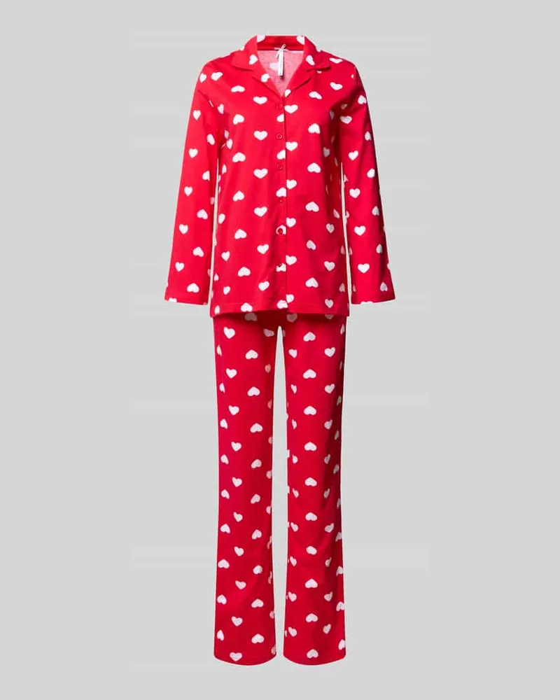 Louis & Louisa Pyjama mit Reverskragen Modell 'Mit viel Liebe Rot