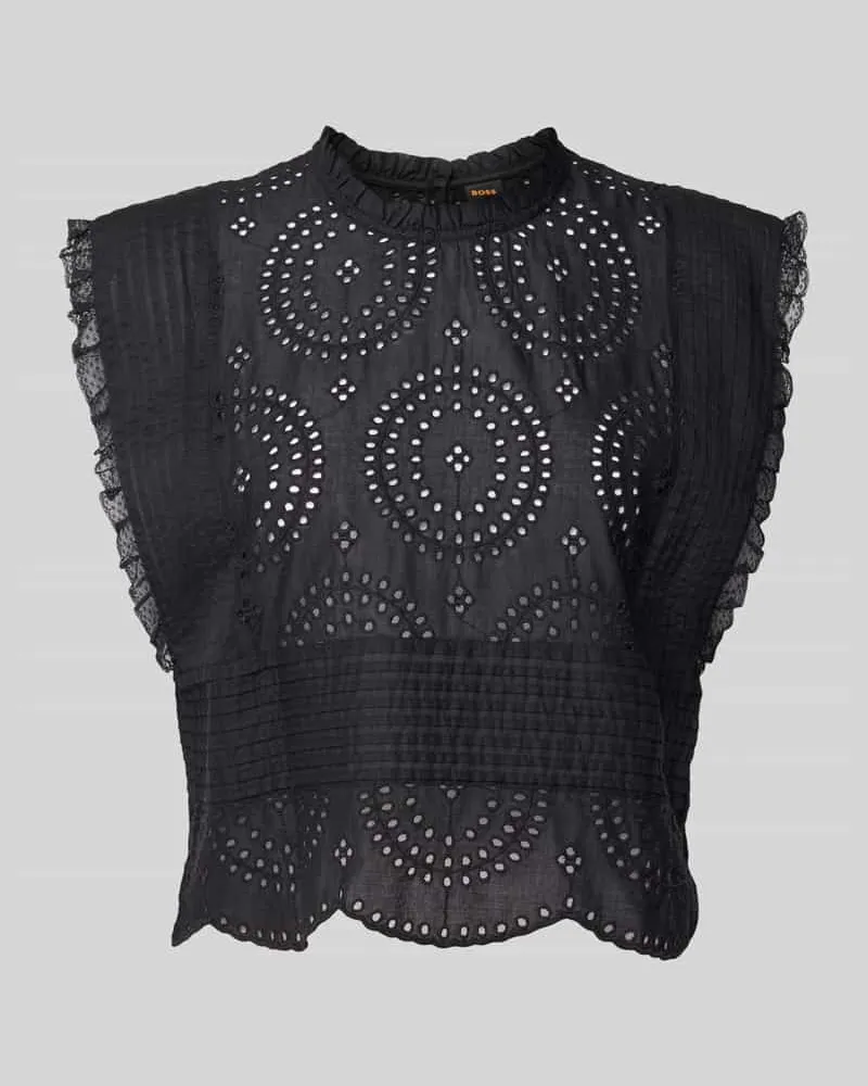 HUGO BOSS Blusentop mit Lochmuster Modell 'Bredy Black