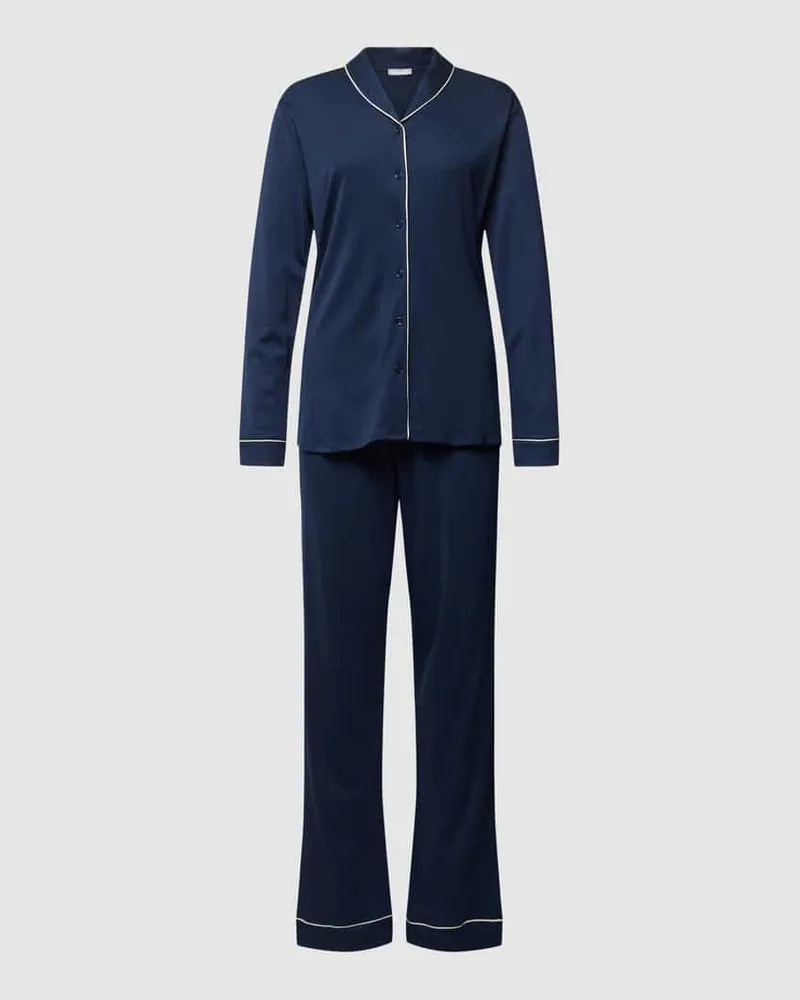 Hanro Regular Fit Pyjama aus reiner Baumwolle Dunkelblau