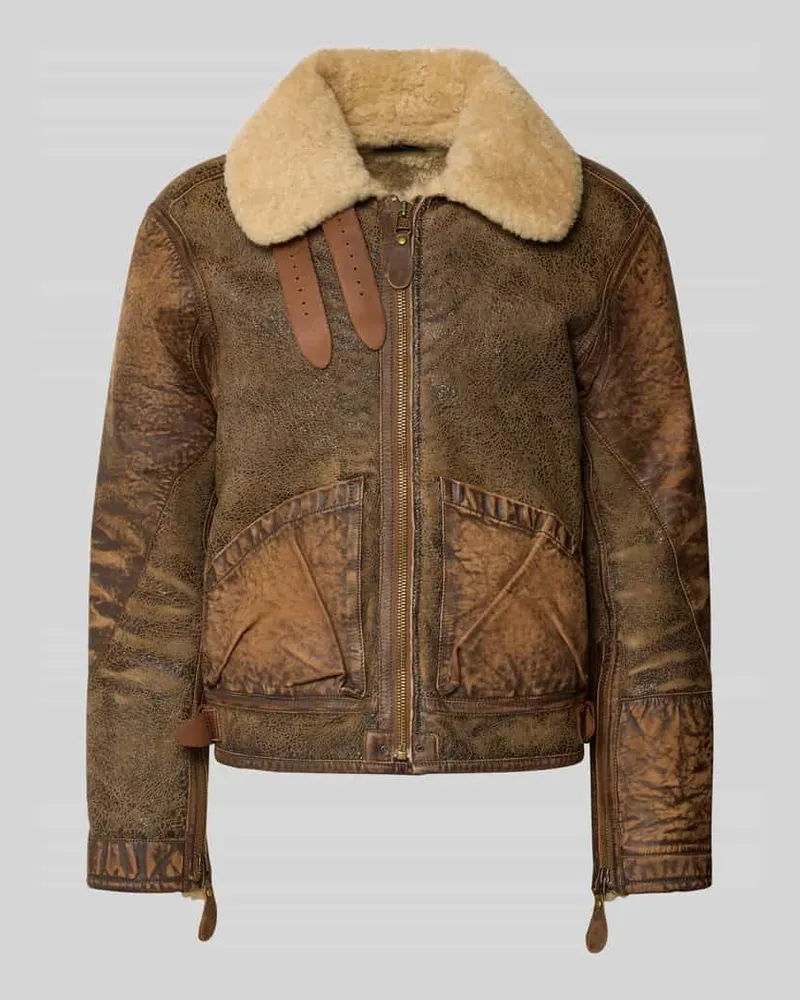 Ralph Lauren Lederjacke mit Reißverschluss Cognac