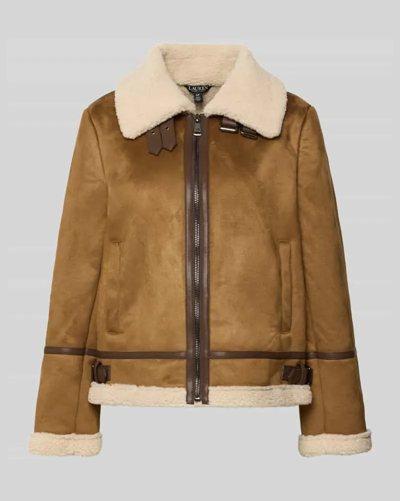 Ralph Lauren Regular Fit Jacke in Leder-Optik mit Kunstfellbesatz Camel