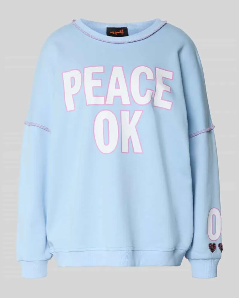 Miss Goodlife Oversized Sweatshirt mit Statement-Print Modell 'Peace OK Hellblau
