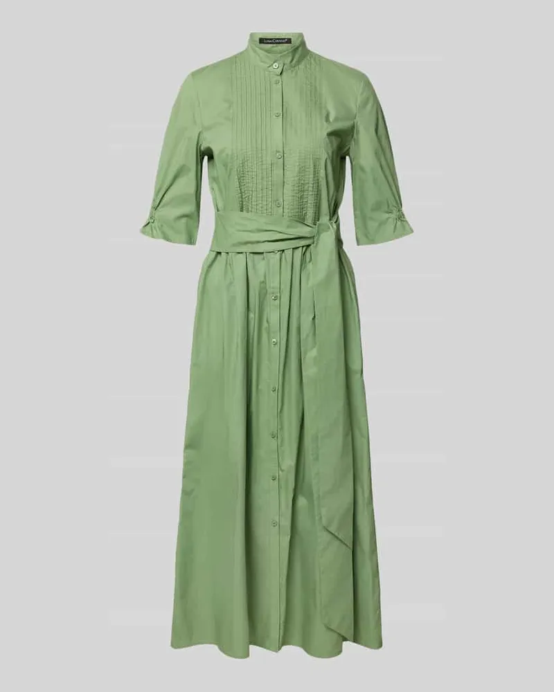 Luisa Cerano Midikleid mit Stehkragen und Bindegürtel Gruen