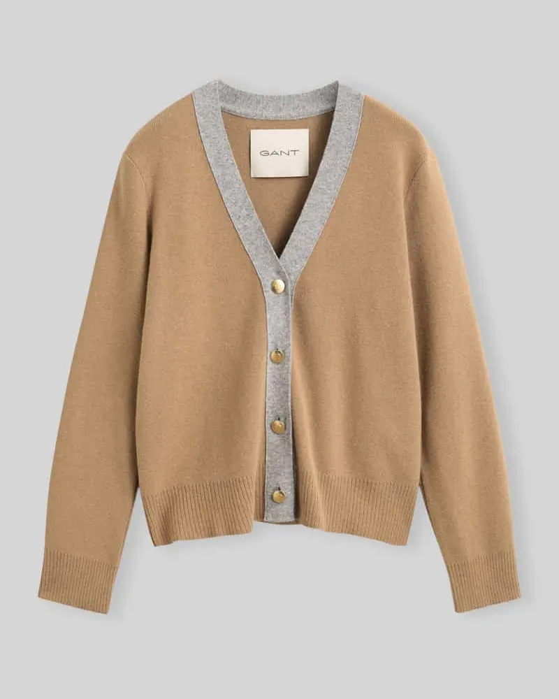 Gant Cardigan aus Woll Cashmere Mix mit Kontrastkante Beige