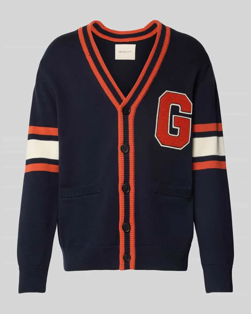 Gant Strickjacke mit V-Ausschnitt und Eingrifftaschen Dunkelblau