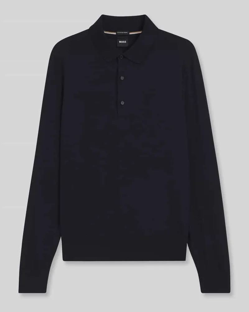 HUGO BOSS Regular Fit Poloshirt aus reiner Wolle Modell 'Lancione Marine