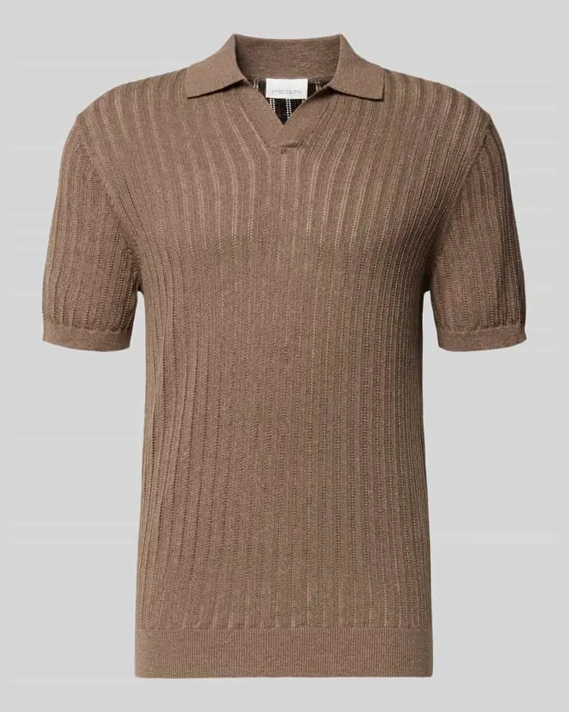 Profuomo Slim Fit Poloshirt aus Baumwoll-Leinen-Mix Dunkelbraun