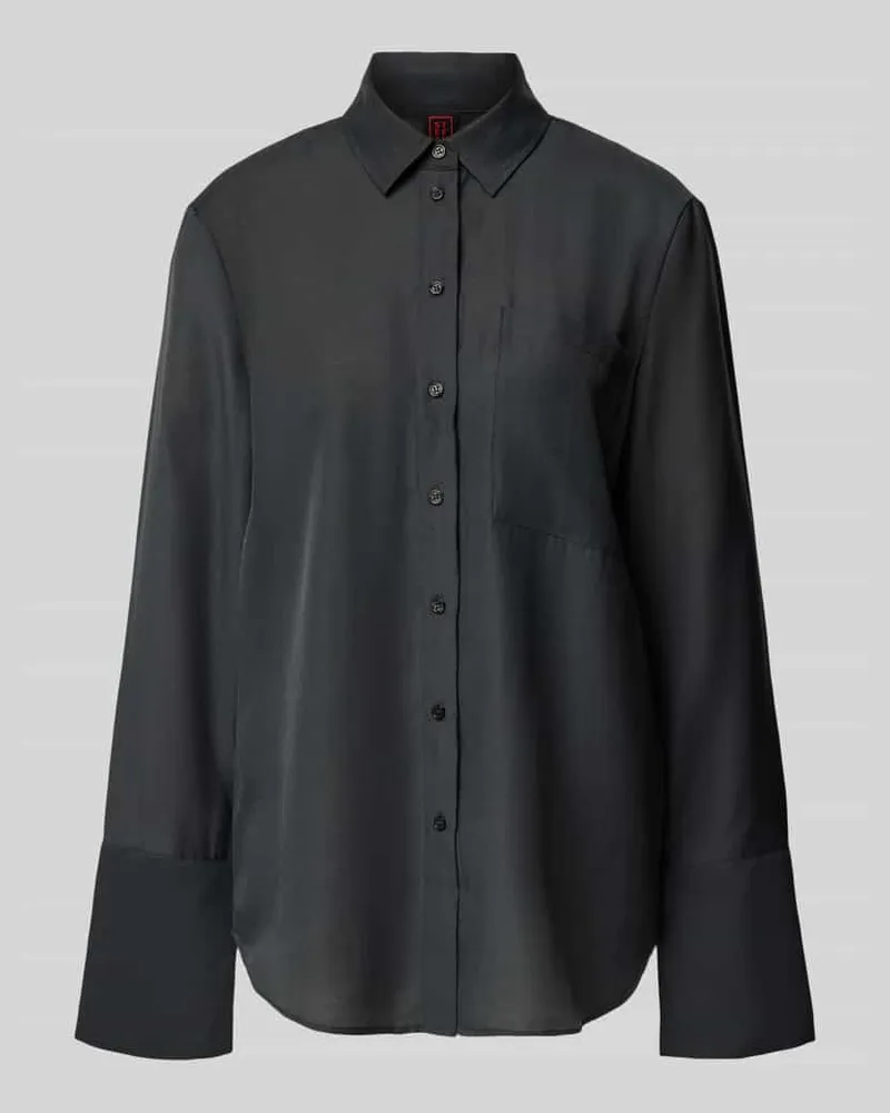 Stefanel Regular Fit Bluse mit Brusttasche Dunkelgrau