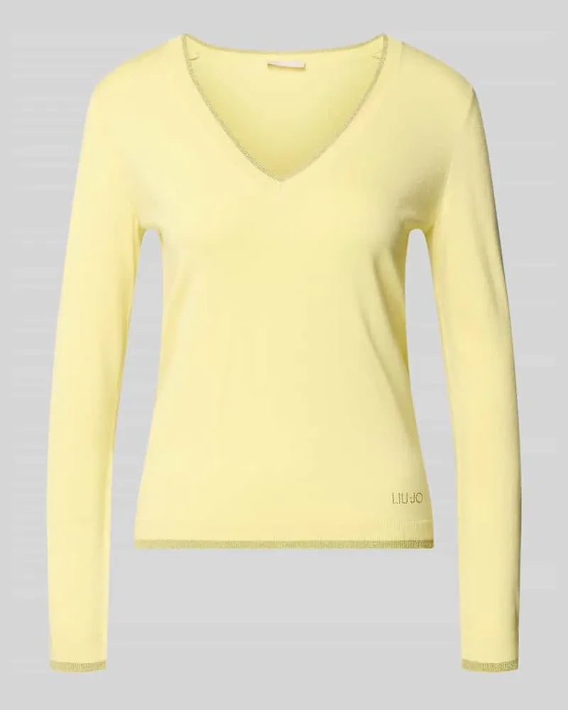 Liu Jo Slim Fit Longsleeve aus Viskose-Mix mit V-Ausschnitt Hellgelb