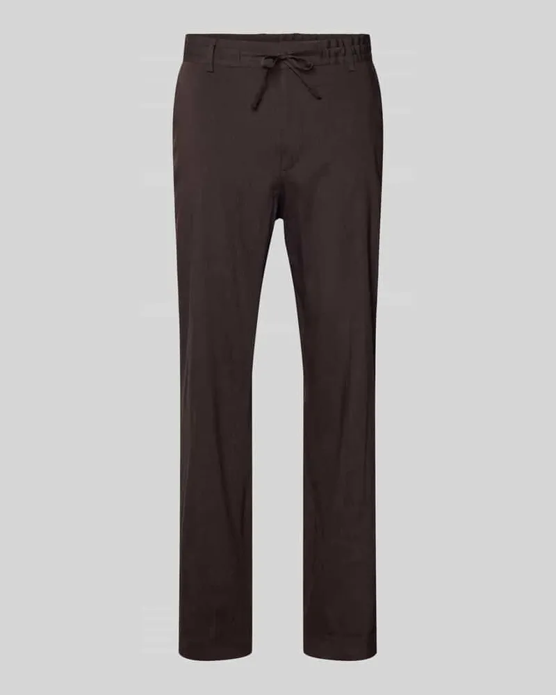 HUGO BOSS Tapered Leinenhose mit Tunnelzug innen Modell 'P-PERIN-RDS-WG-262 Mittelbraun