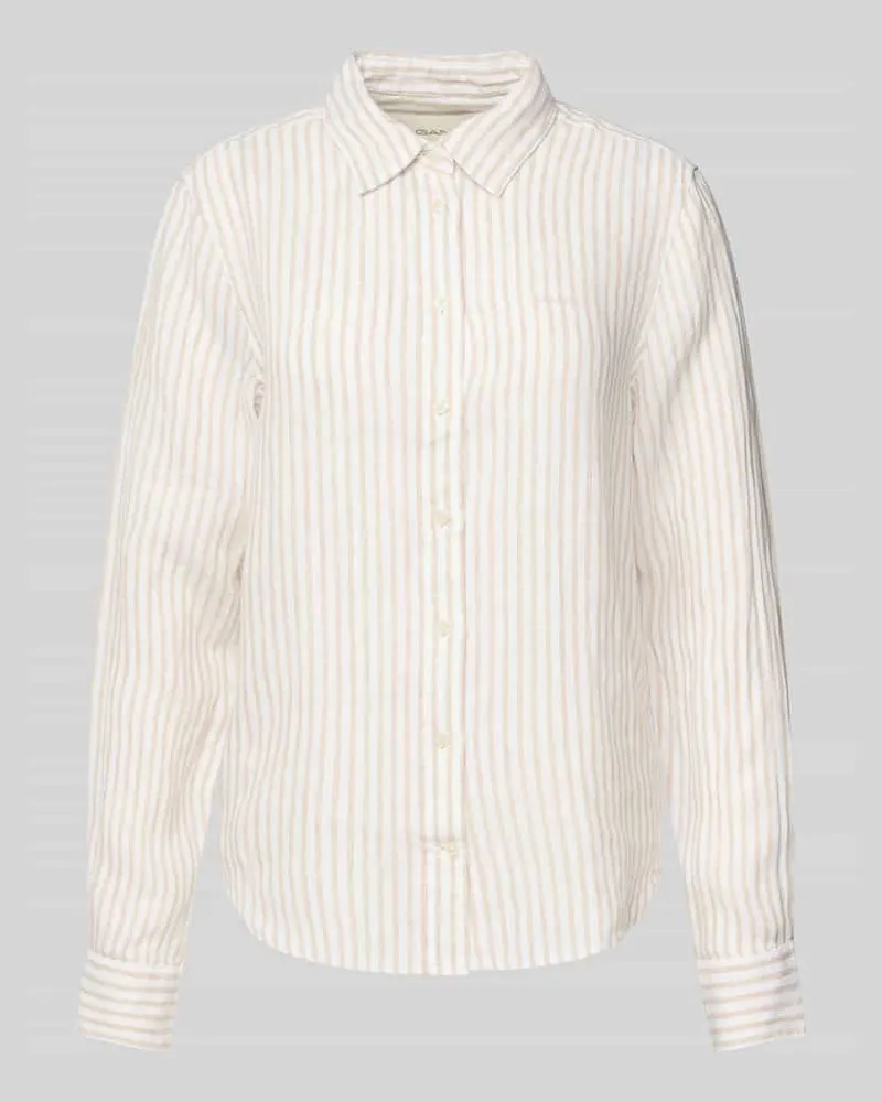 Gant Regular Fit Leinenhemdbluse mit Logo-Stitching Sand