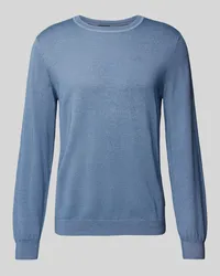 Olymp Slim Fit Strickpullover aus Schurwolle mit Rundhalsausschnitt Hellblau