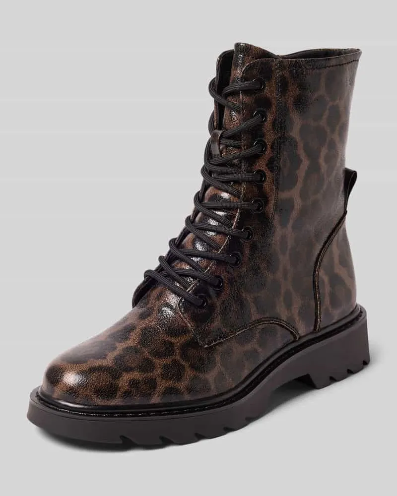 Tamaris Schnürstiefel mit Allover-Muster Dunkelbraun