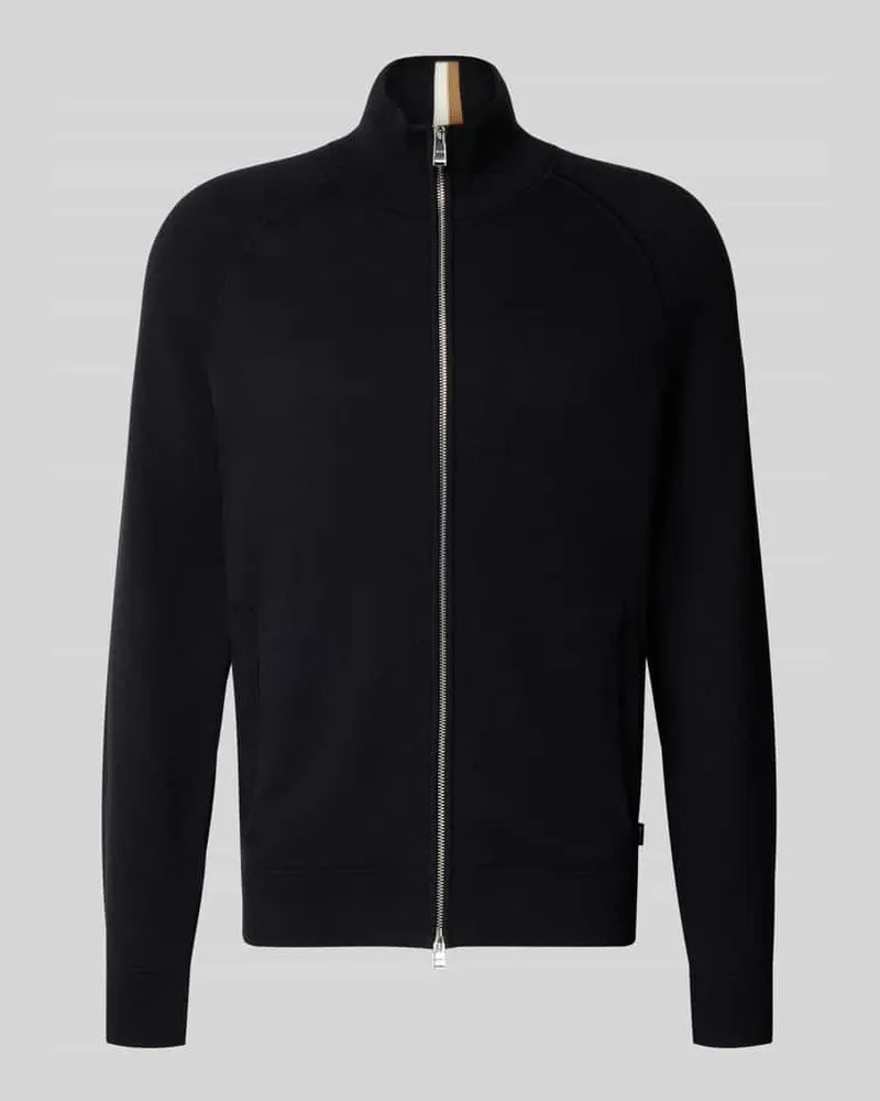 HUGO BOSS Regular Fit Strickjacke mit Schurwolle-Anteil Modell 'H-IDINO Black