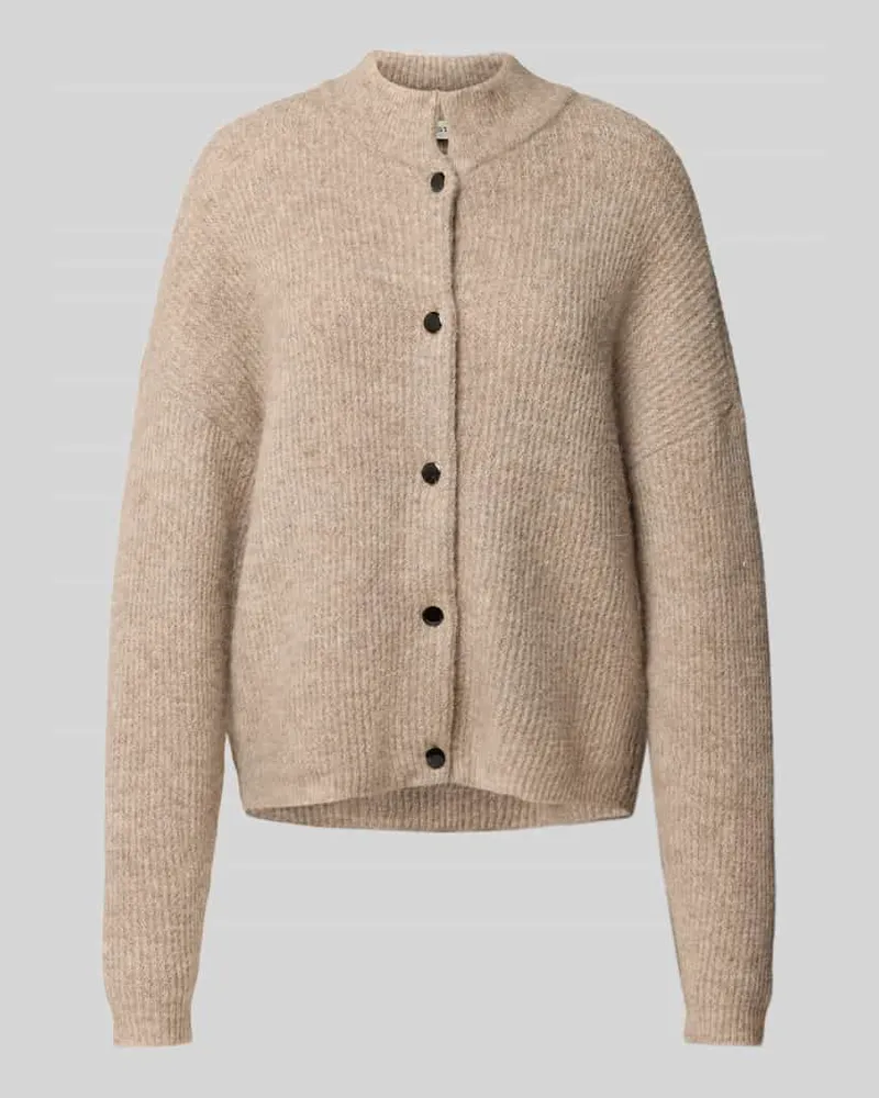 Gestuz Strickjacke aus Alpaka-Mix mit Stehkragen Modell 'Alpha Beige