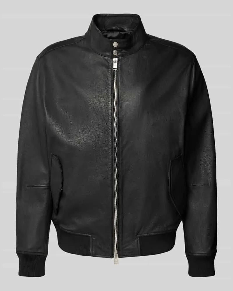 HUGO BOSS Regular Fit Jacke aus echtem Lammleder Modell 'MOINER Black