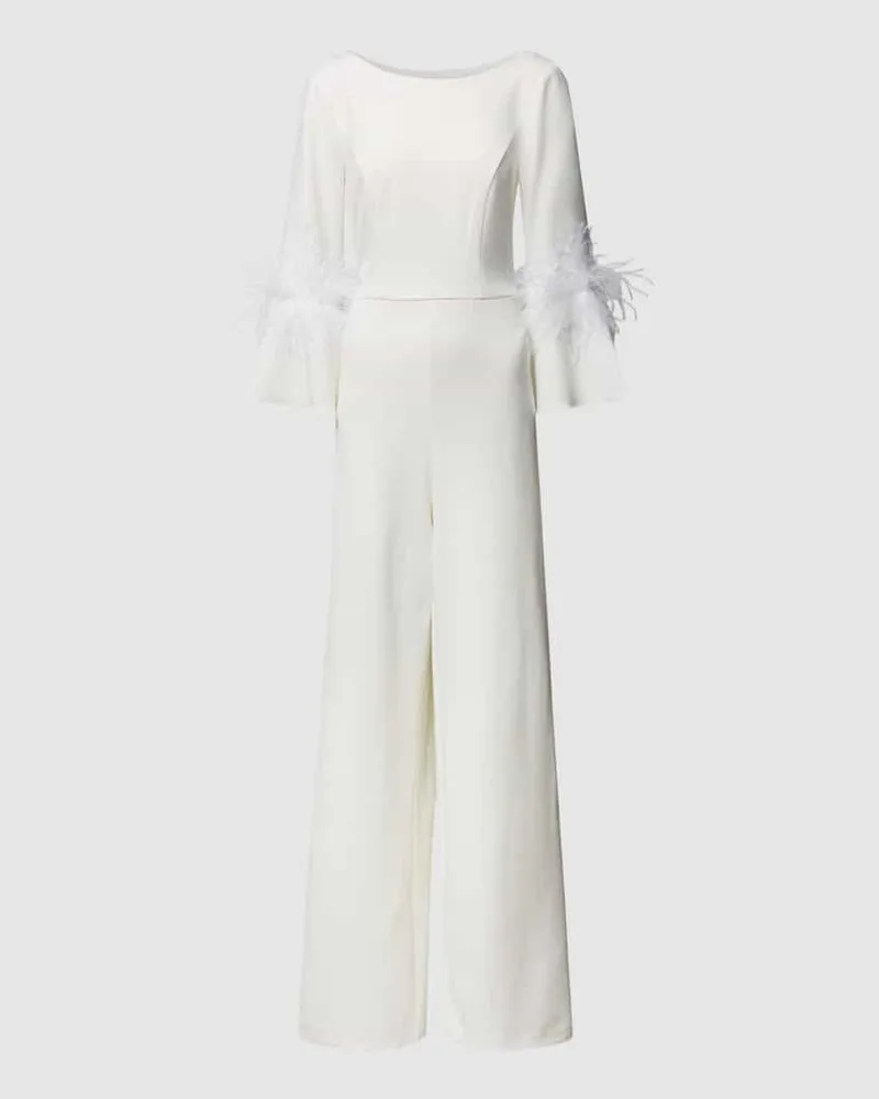 Adrianna Papell Jumpsuit mit Federbesatz Offwhite
