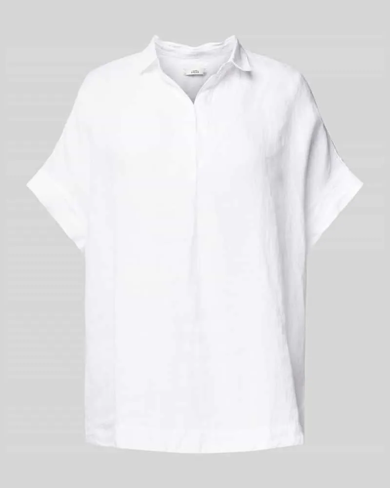 0039 Italy Regular Fit Leinenblusenshirt mit Kappärmeln Modell 'DERRY Weiss
