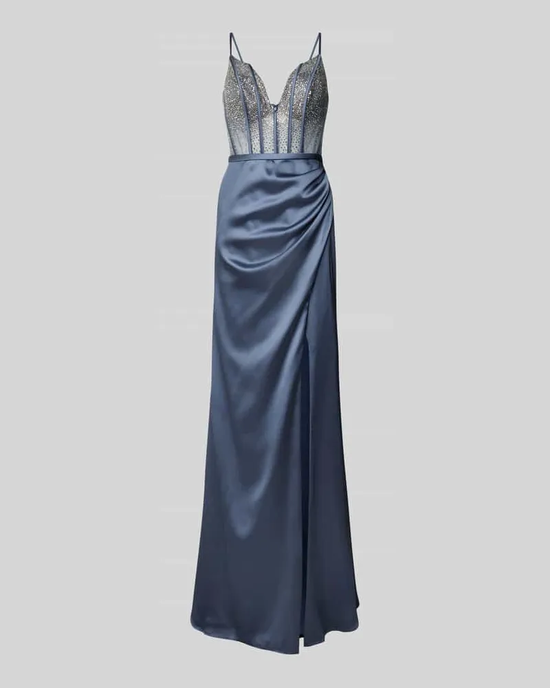 LUXUAR Abendkleid mit Strasssteinbesatz Rauchblau