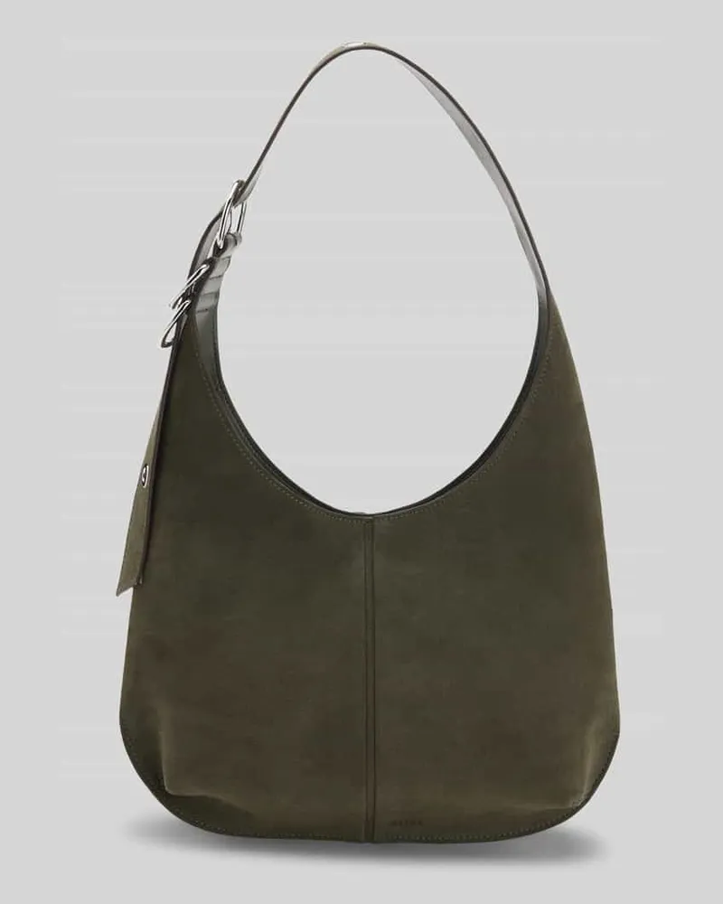 HUGO BOSS Henkeltasche aus echtem Veloursleder mit Metallschnallen Dunkelgruen