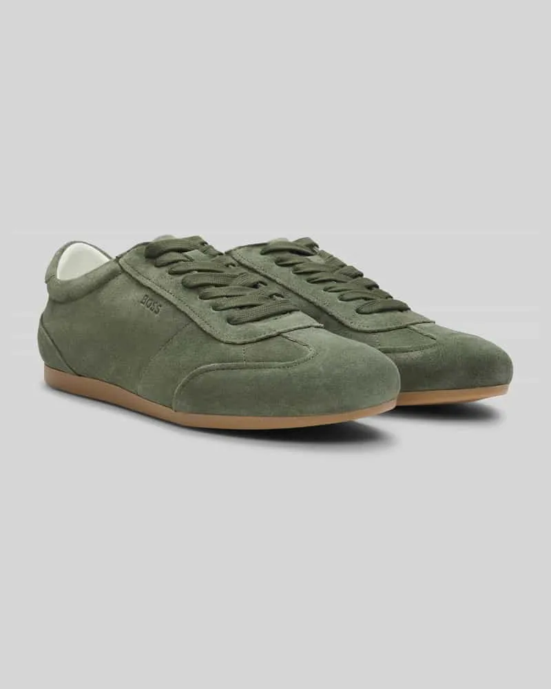 HUGO BOSS Sneaker aus echtem Veloursleder mit Logo-Prägung Dunkelgruen