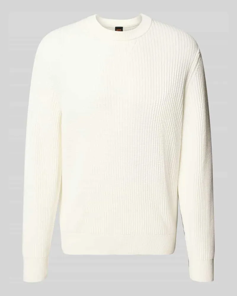 HUGO BOSS Regular Fit Strickpullover aus Baumwoll-Mix Modell 'APOKKO Offwhite