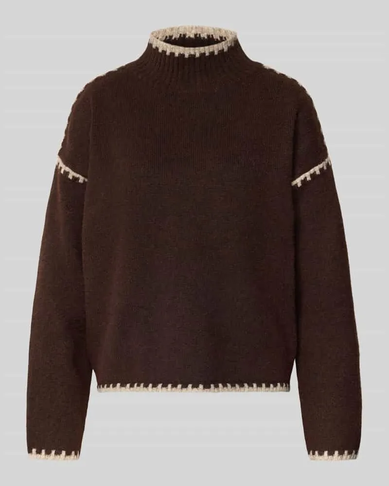 Stefanel Strickpullover mit Stehkragen Dunkelbraun