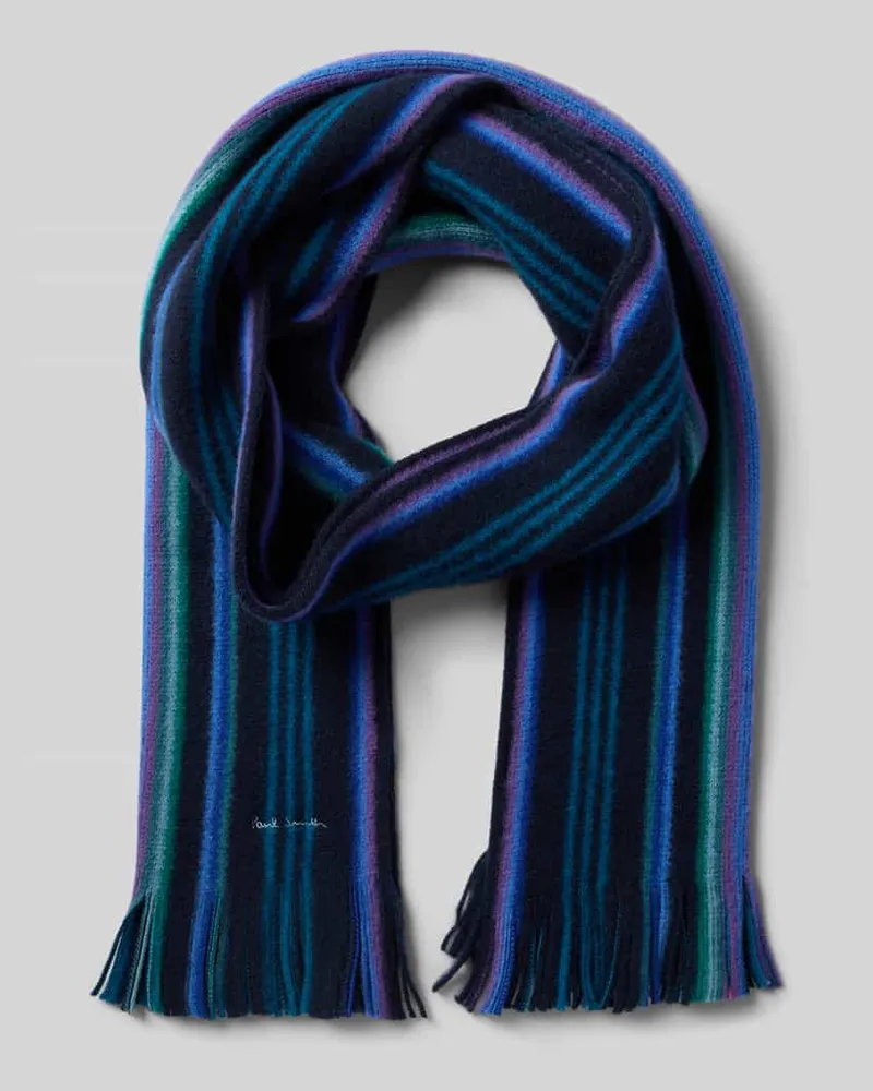 Paul Smith Schals aus Wolle mit Fransen Blau