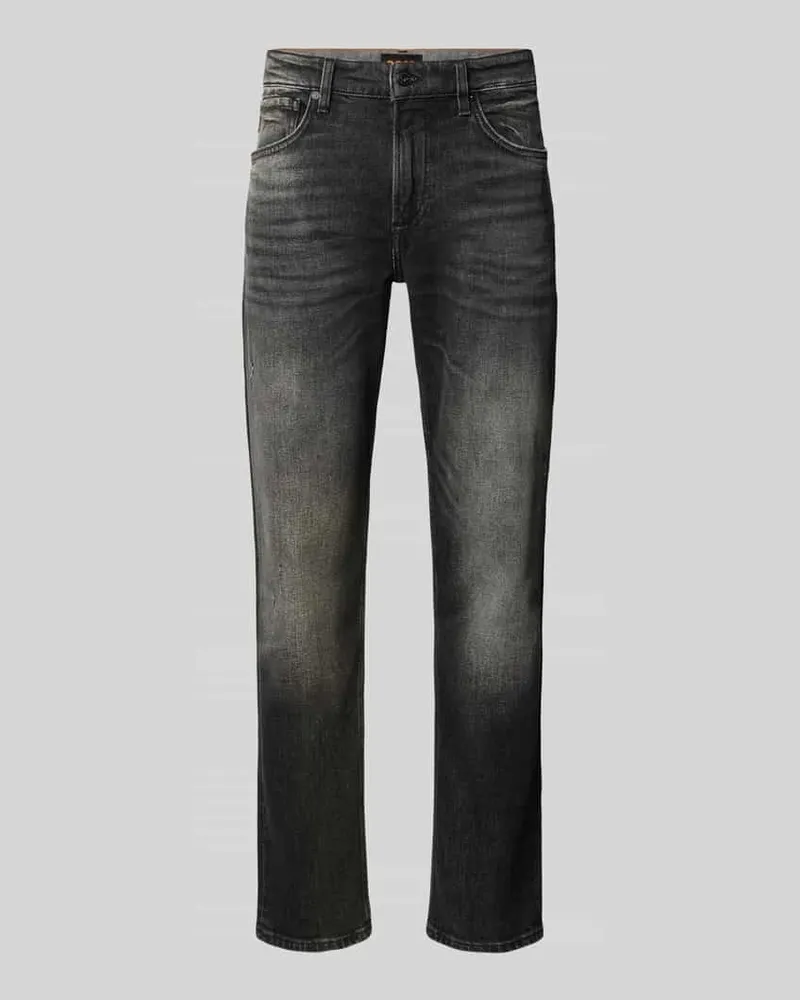 HUGO BOSS Regular Fit Straight Fit Jeans mit Label-Patch Anthrazit